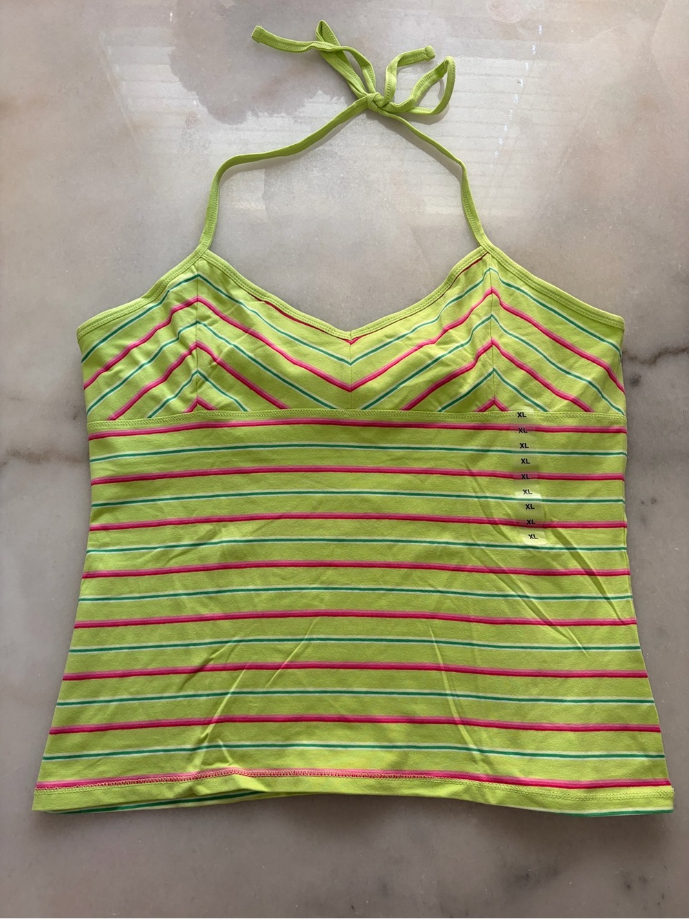 Arizona Jean Company Lime Striped Halter Camisole with Pink & Aqua Accents